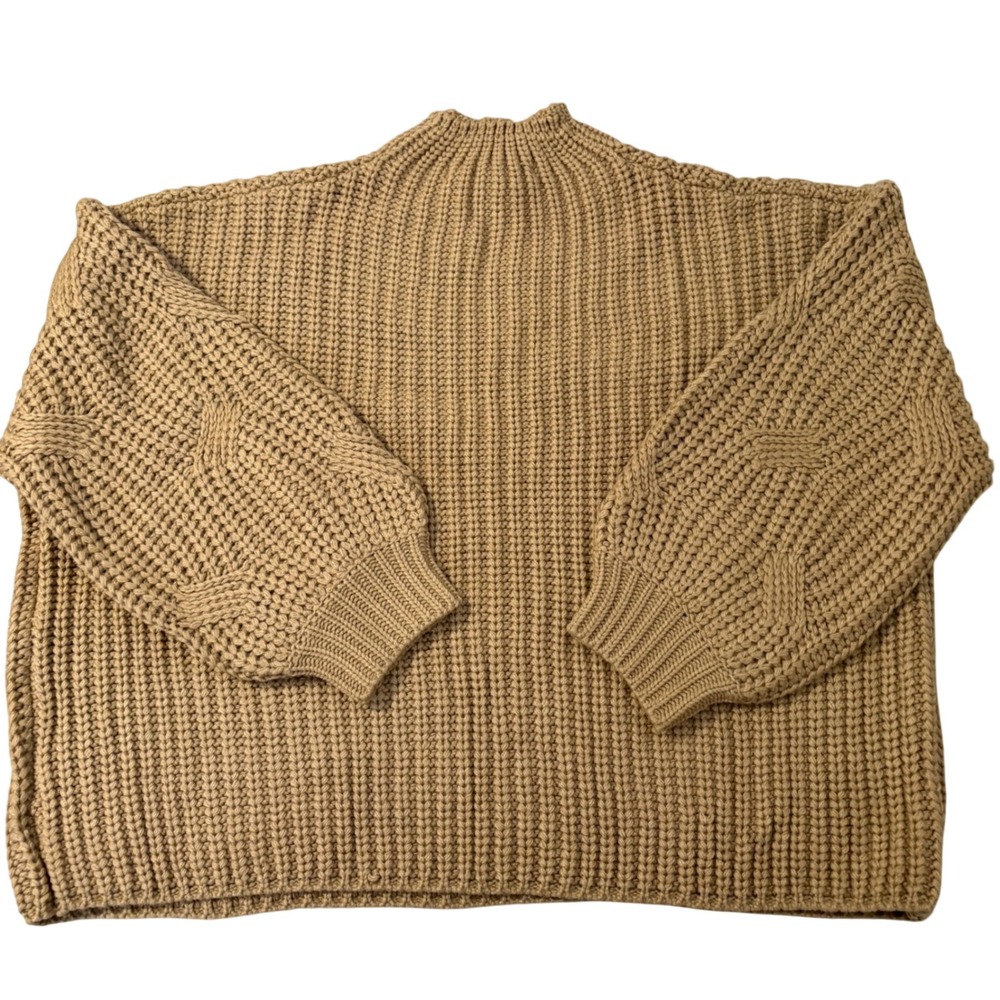 12th Tribe x The Salty Blonde Tan Chunky Knit Oversized Mock Neck Sweater OS - Picture 2 of 11